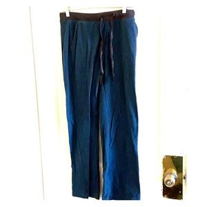 Blue and gray striped PJ pants.